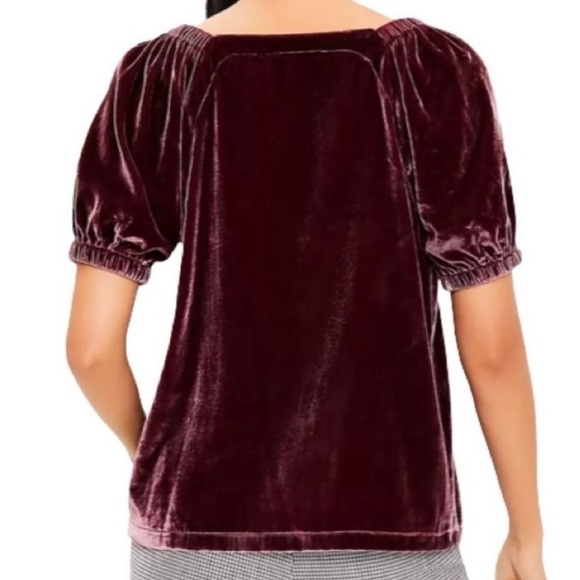 {NOT FOR SALE} NWT LOFT Velvet Puff Sleeve Top Bordeaux Size S - Picture 2 of 10